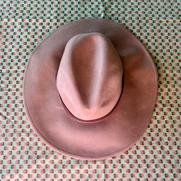 Free People 100% Wool Wide Brim Fedora Rancher Hat Tan Brown EUC - Picture 3 of 8